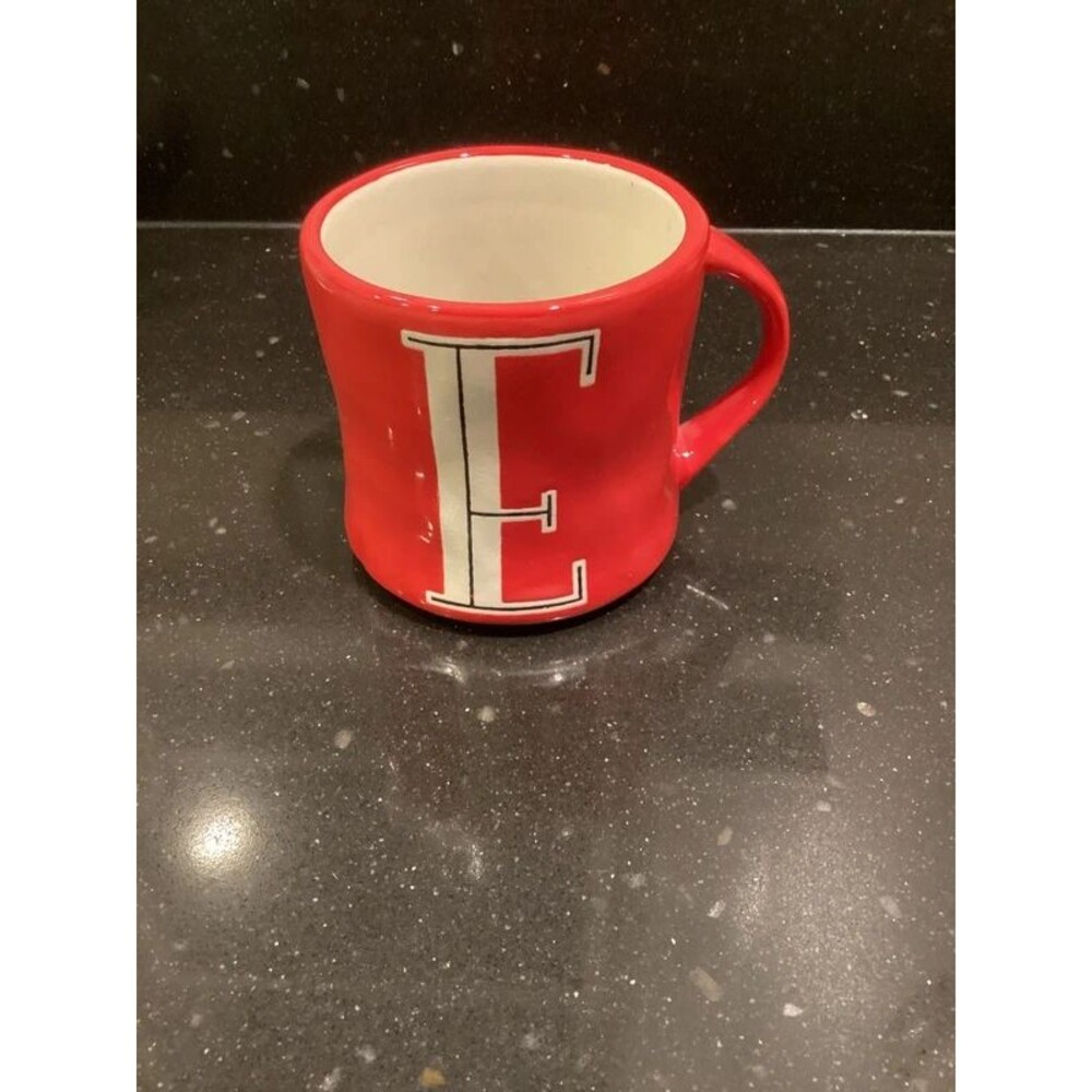 Anthropologie Hand painted Letter E coffee mug